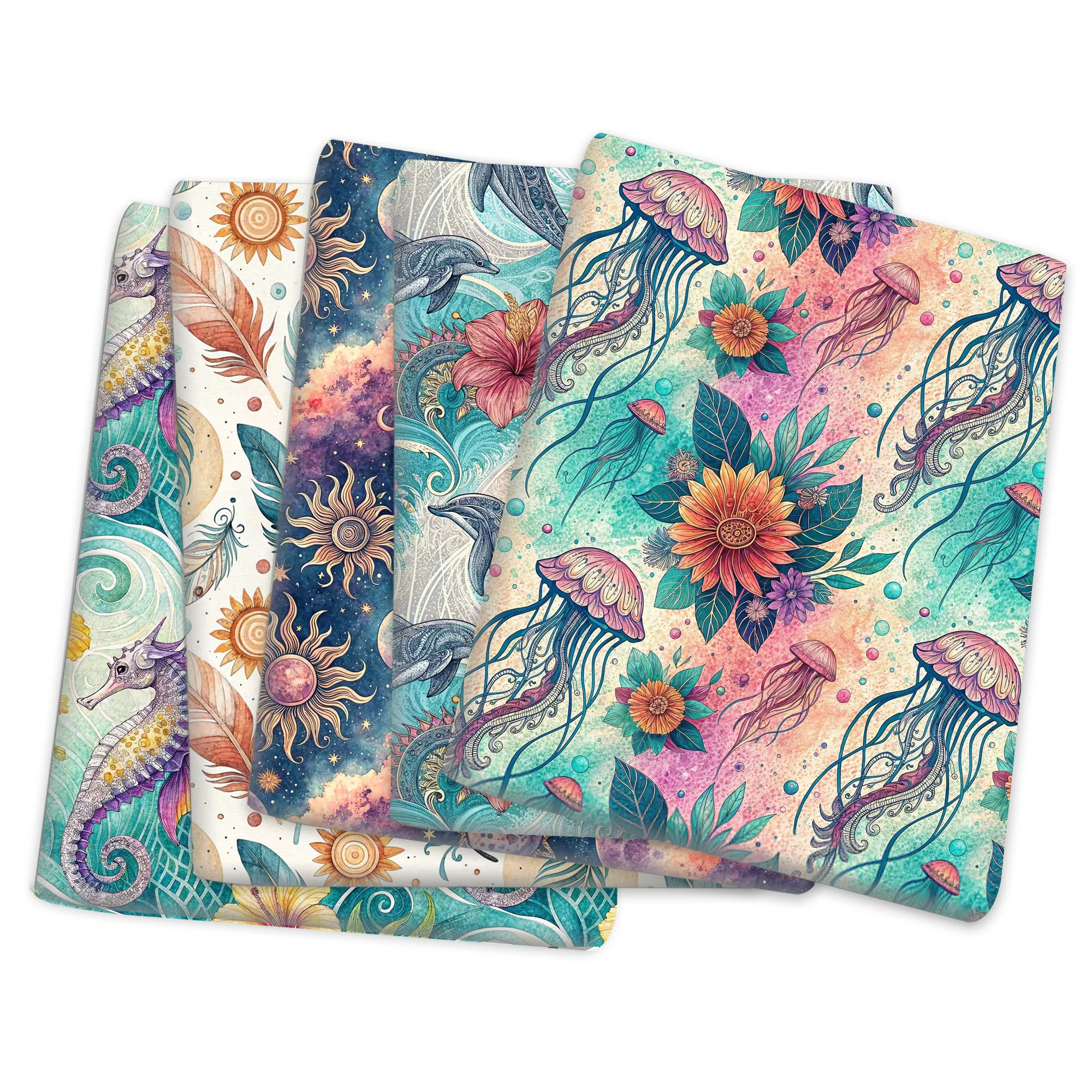 

50*145cm Ocean Dolphin Stingray Polyester Cotton Fabric for Tissue Sewing Quilting Fabrics Needlework Material DIY Handmade