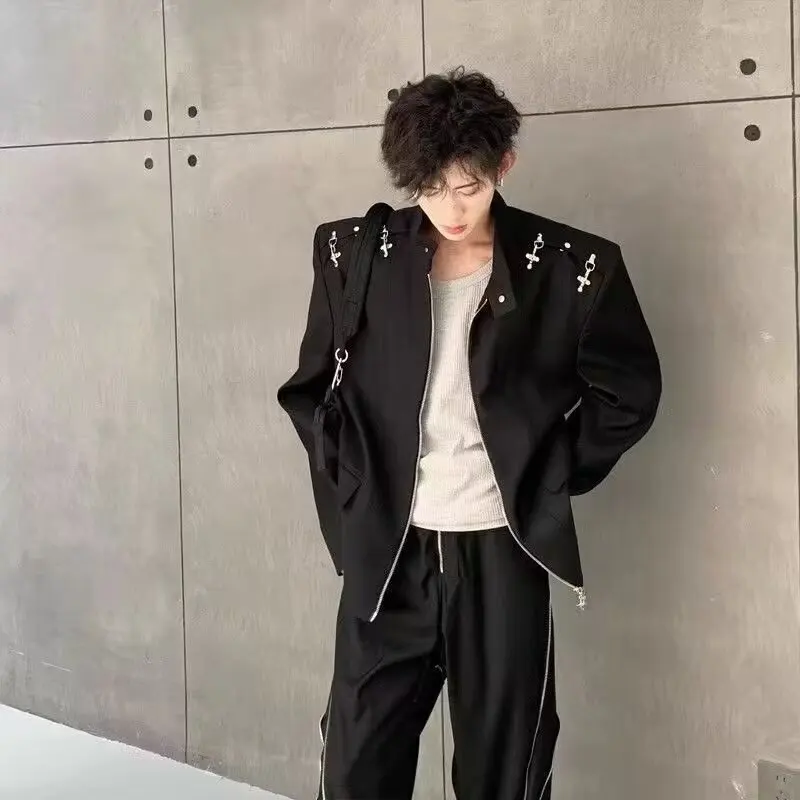 

Man Jacket 2025 Autumn Niche Metal Decoration Jacket Men's Korean Style Metal Plane Buckle Long Sleeve Coat Outerwear