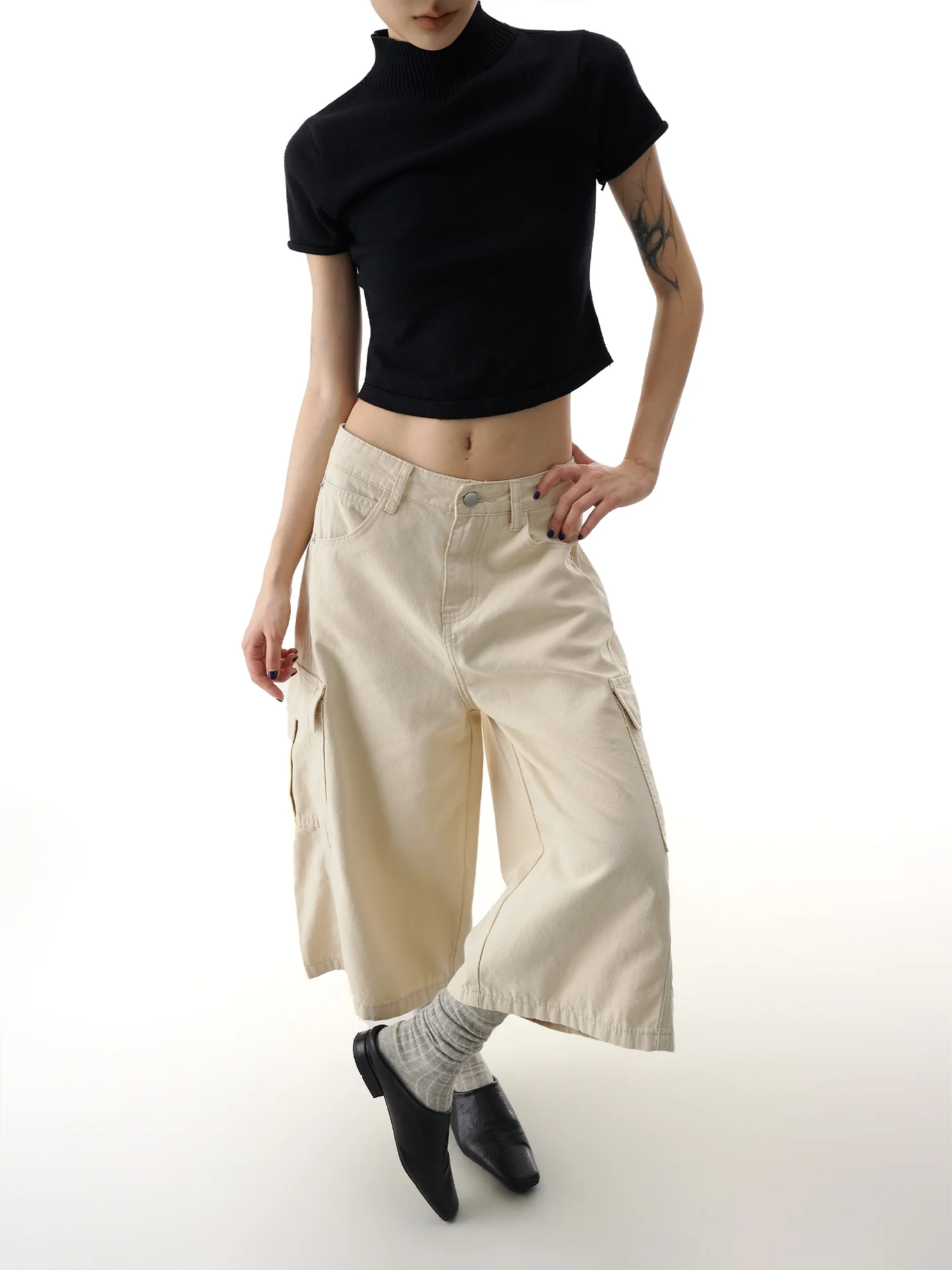 

Summer Women's Khaki Wide Leg Cotton Casual Workwear Seven-Foot Pants Vintage Loose Fit Street Style Natural Waist Button Clo...