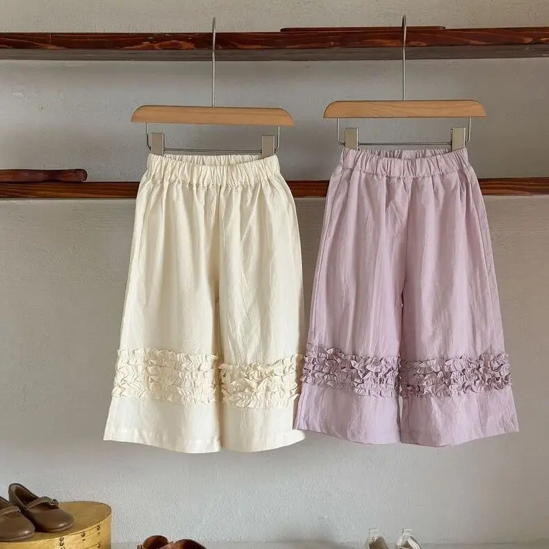 

Girls 2025 Summer New Products Korea Korean Version Cute Sweet Solid Color Loose Girls Wide-leg Pants Foreign Versatile