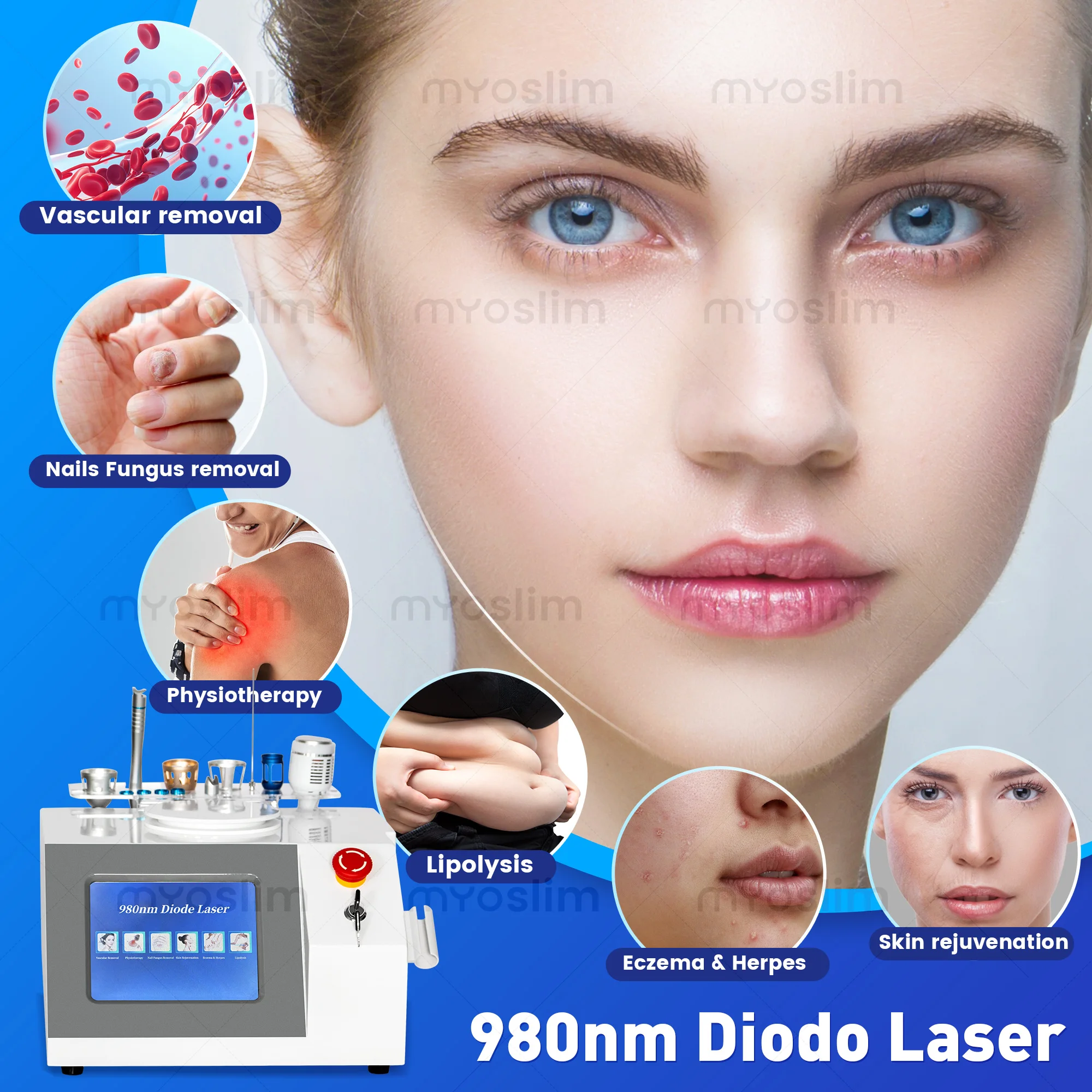 

Portable 30W 6 in 1 980 nm Diode Laser Machine for Skin Fungal Infection Image Vascular Vein Removal Nail Fungus Removal Device