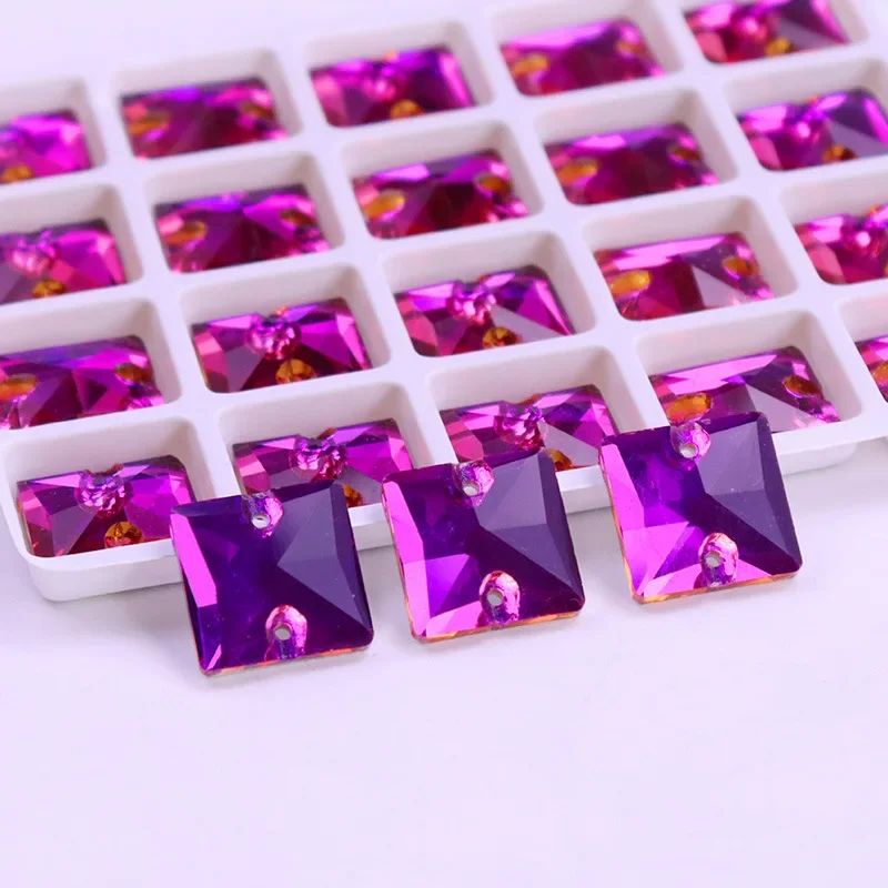 Crystal Square Sew on Rhinestones Glass Crystal 8,10,12,14,16,22 mm Flatback sew-on stone Beads Dress Craft Supplies