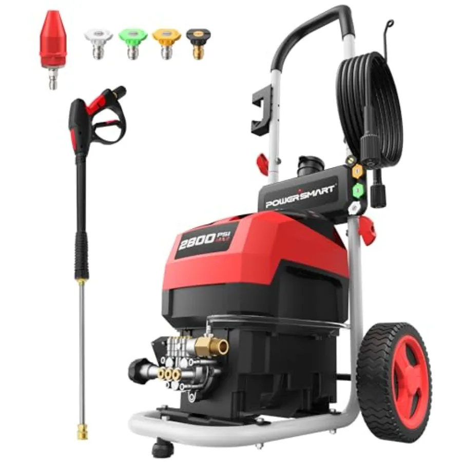 

Electric Pressure Washer for patio car driveway fence home cleaning, 2800 PSI max 2.0 GPM, black and gray, 8 wheels 5 spray tip
