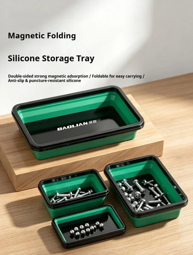 Magnetische Silikon-Aufbewahrungsschale mit Fächern für Schrauben, zusammenklappbare Werkzeugbox aus Kunststoff für Klempner – Detail 1