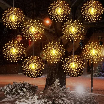 5/10Pack LED Plug in Bursting Star String Lights Świąteczne fajerwerki Światła Wodoodporne wiszące światła z drutu miedzianego Starburst