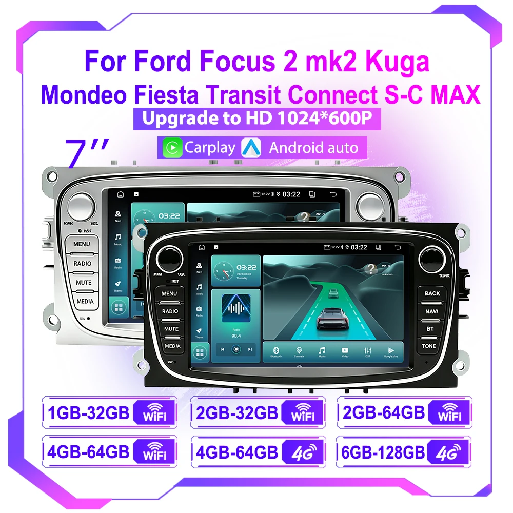 Car Android CarPlay Radio Multimedia Player For Ford Focus S-Max Fiesta Mondeo Galaxy C-Max GPS Navigation Stereo NO DVD 2din