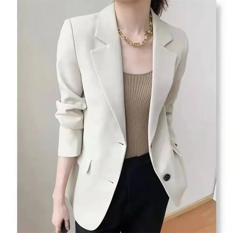 Giacca da donna stile medio-lungo giacca da donna coreana top larghi capispalla primavera autunno donna moda tempo libero cappotto Blazer monopetto