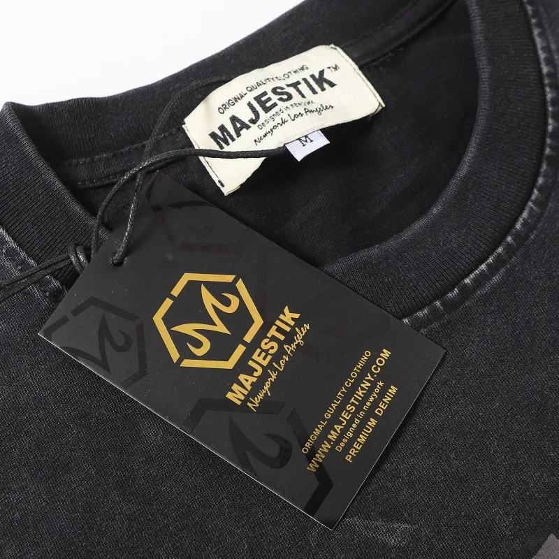 Majestik Hip-Hop Five-Pointed Star Cartoon Dog T-Shirt Washed Summer Black Men's Women's Oversized T-Shirt