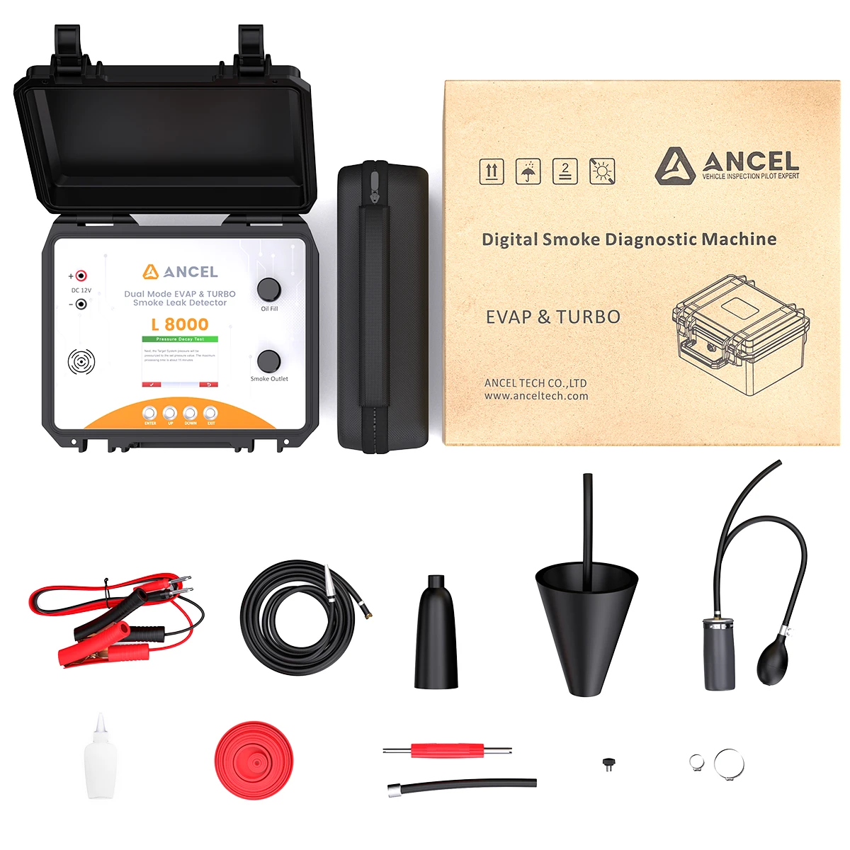 

Цифровой детектор утечек дыма с двойным диагностическим режимом для систем EVAP и турбонаддува, автомобильный дымогенератор ANCEL L8000