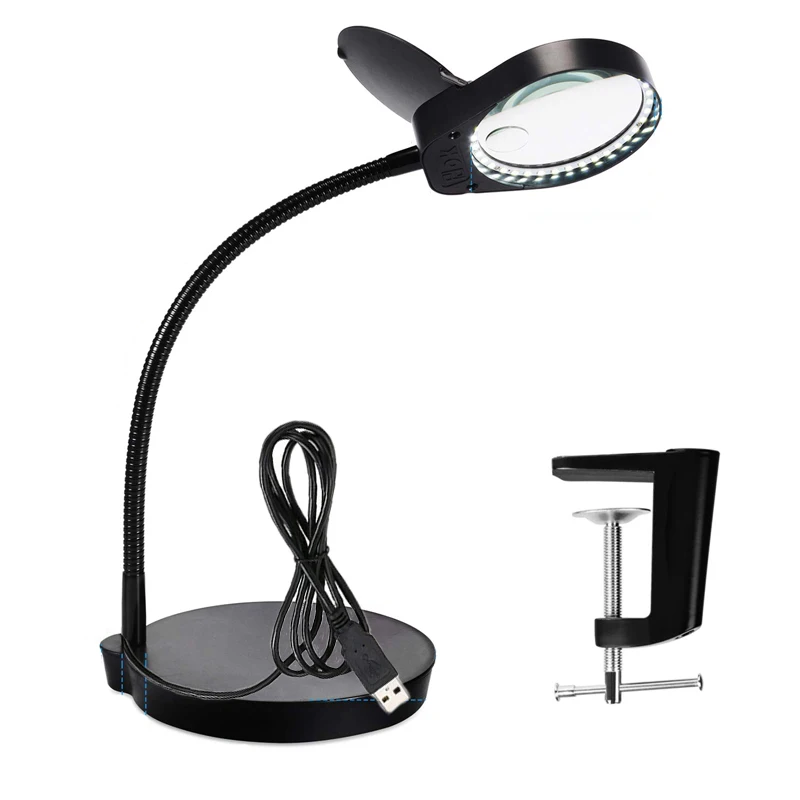 

2IN1 3x10x Lighted Magnifier with Stand & Clamp Bright LED Magnifying Desk Lamp for Reading, Close Work, Task, Workbench, Craft