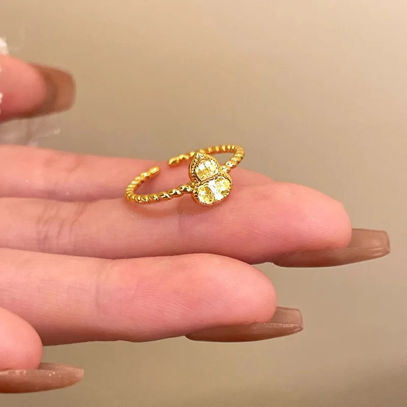 Gourd Ring Sparkling Ice Crystal Hammered Texture Vintage Heavy Craftsmanship Silver Plated Alloy Open Adjustable Jewelry Women