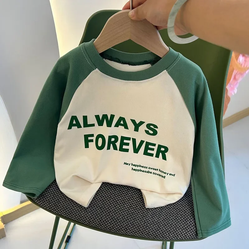 T-shirt Base Shirt Letter Korean Style Children Clothing New Autumn Girls and Boys Long Sleeve