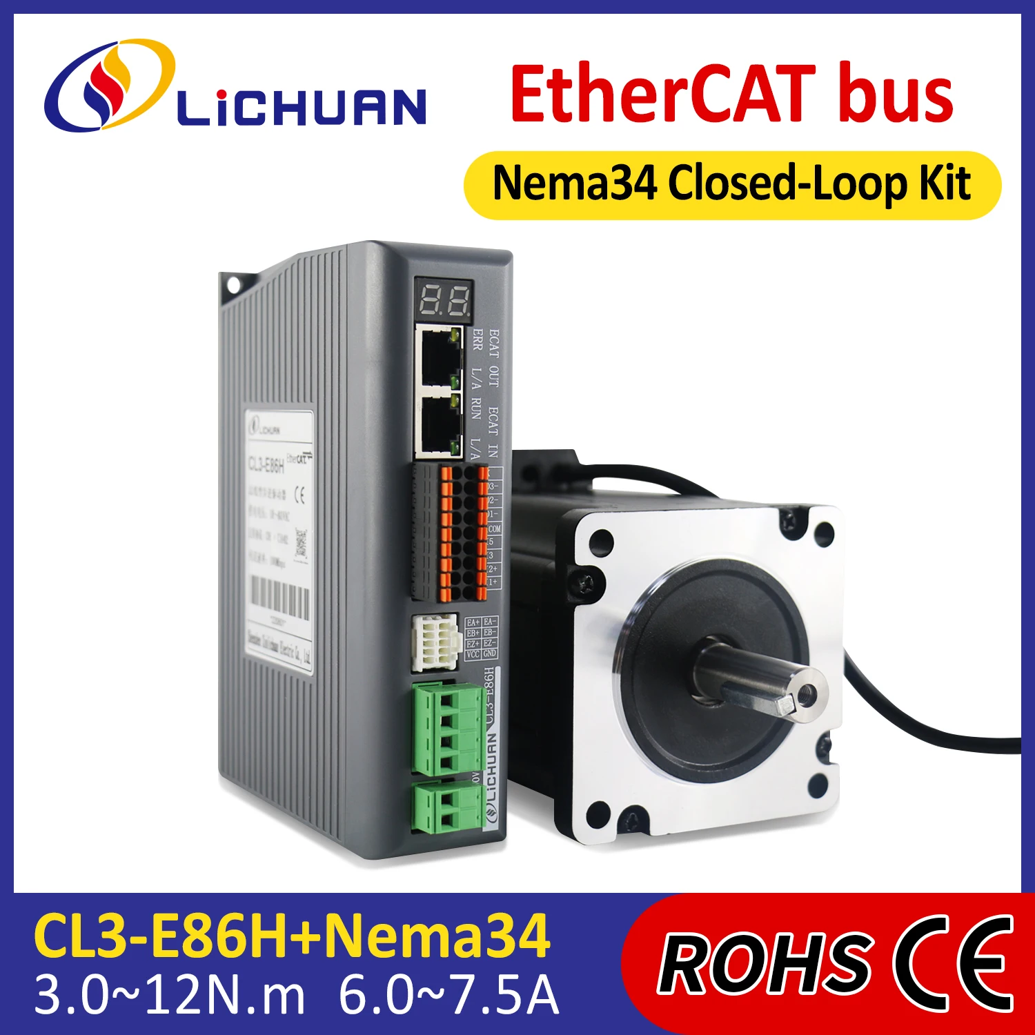 DC24～110V/AC18～80V 6/7.5A Stepper Motor Controller 3/3.5/4.5/6.5/8/10/12N.m 2Phase Nema34 Closed Loop Stepper Motor Drivers Kit