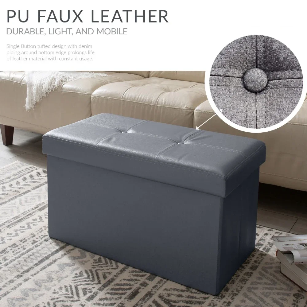 Stools Faux Leather Double Folding Storage Ottoman Metallic Pewter Ottoman in the Bedroom Dining Chair Stool Dining Room Chairs