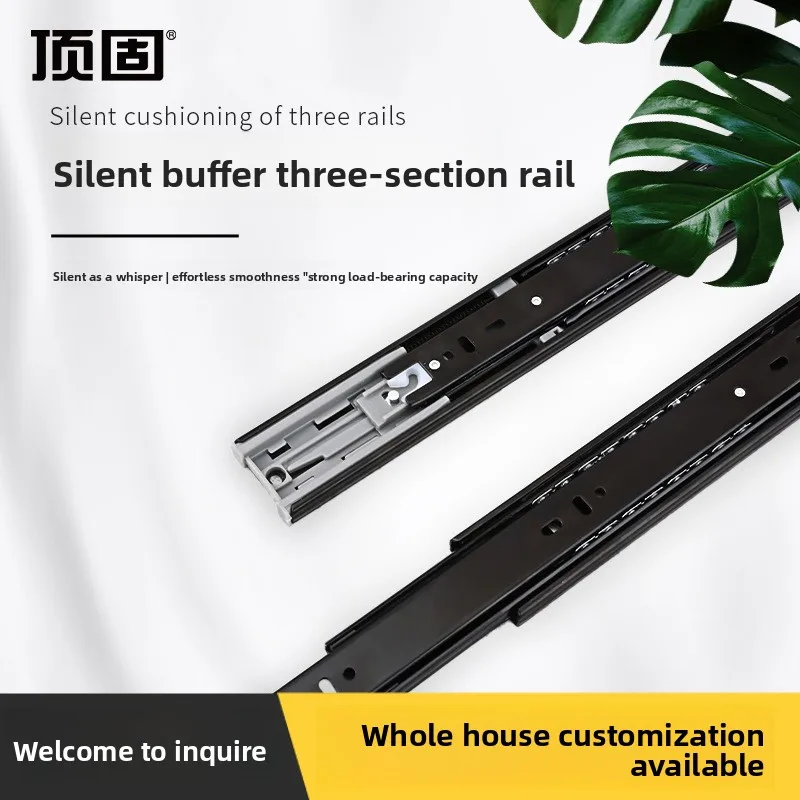 Soft Close Three Section Drawer Slides Side Mount Steel Ball Bearing Rails Silent Cushion Buffer Black Finish To Inch Length