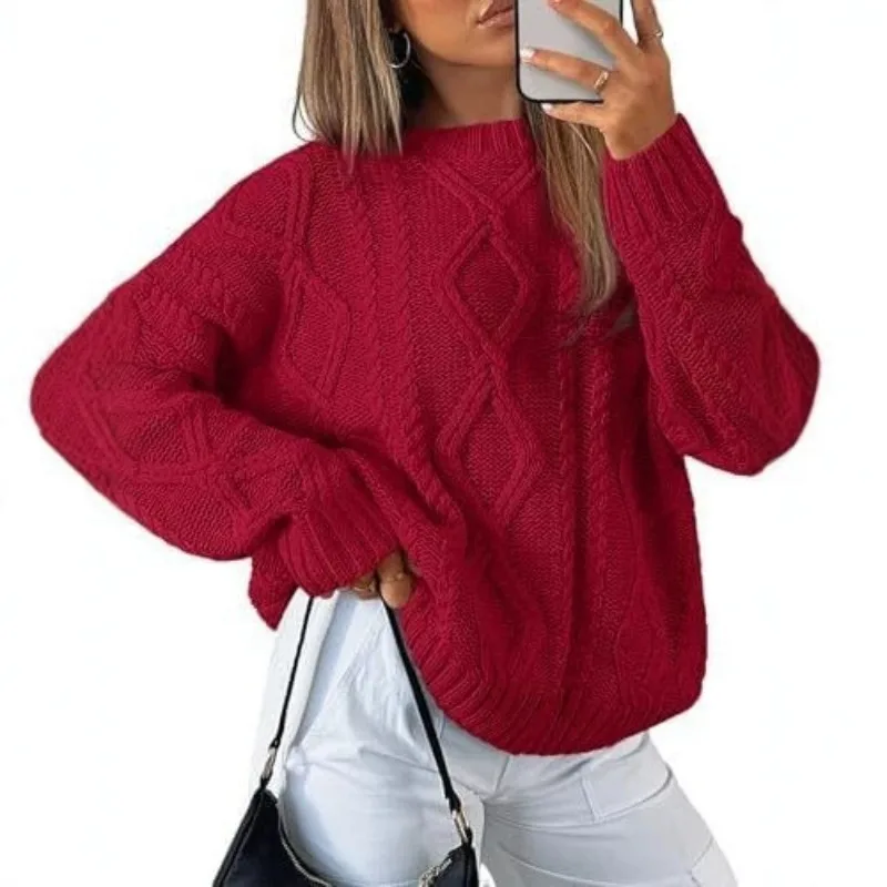 Korean Solid Color Round Neck Pullover Sweater Women All Match Long Sleeve Autumn Winter Sweaters Woman Loose Knitted Sweaters