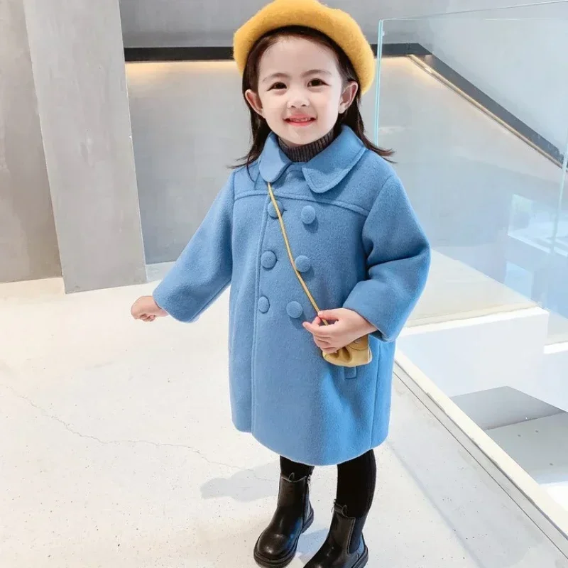 Double Breasted Girls Woolen Coats Autumn Winter Trench Jacket Coat 2-6Yrs Children Clothes for Kids Outerwear Birthday Present