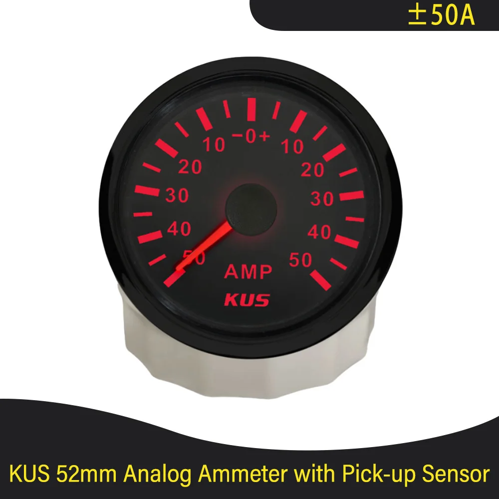 New KUS 52mm Ammeter AMP Gauge +/-50A 80A150A Ampere Meter with Current Sensor Fit Car Boat With Red Yellow Backlight 12V 24V