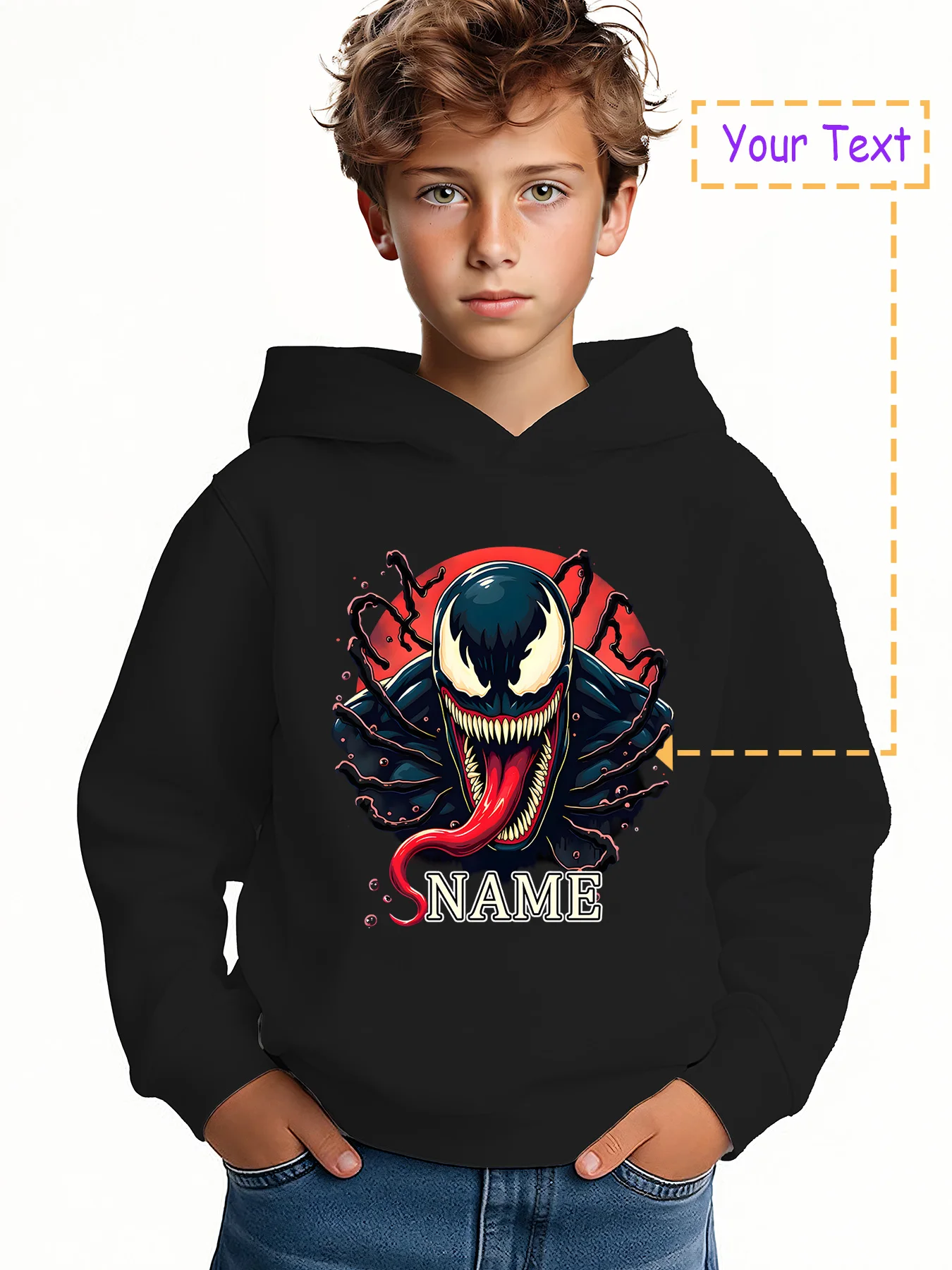 

MINISO Venom Runaway Hoodie - Exaggerated Venom Runaway pattern, dark personality style, creative outing, suitable for trendy pa