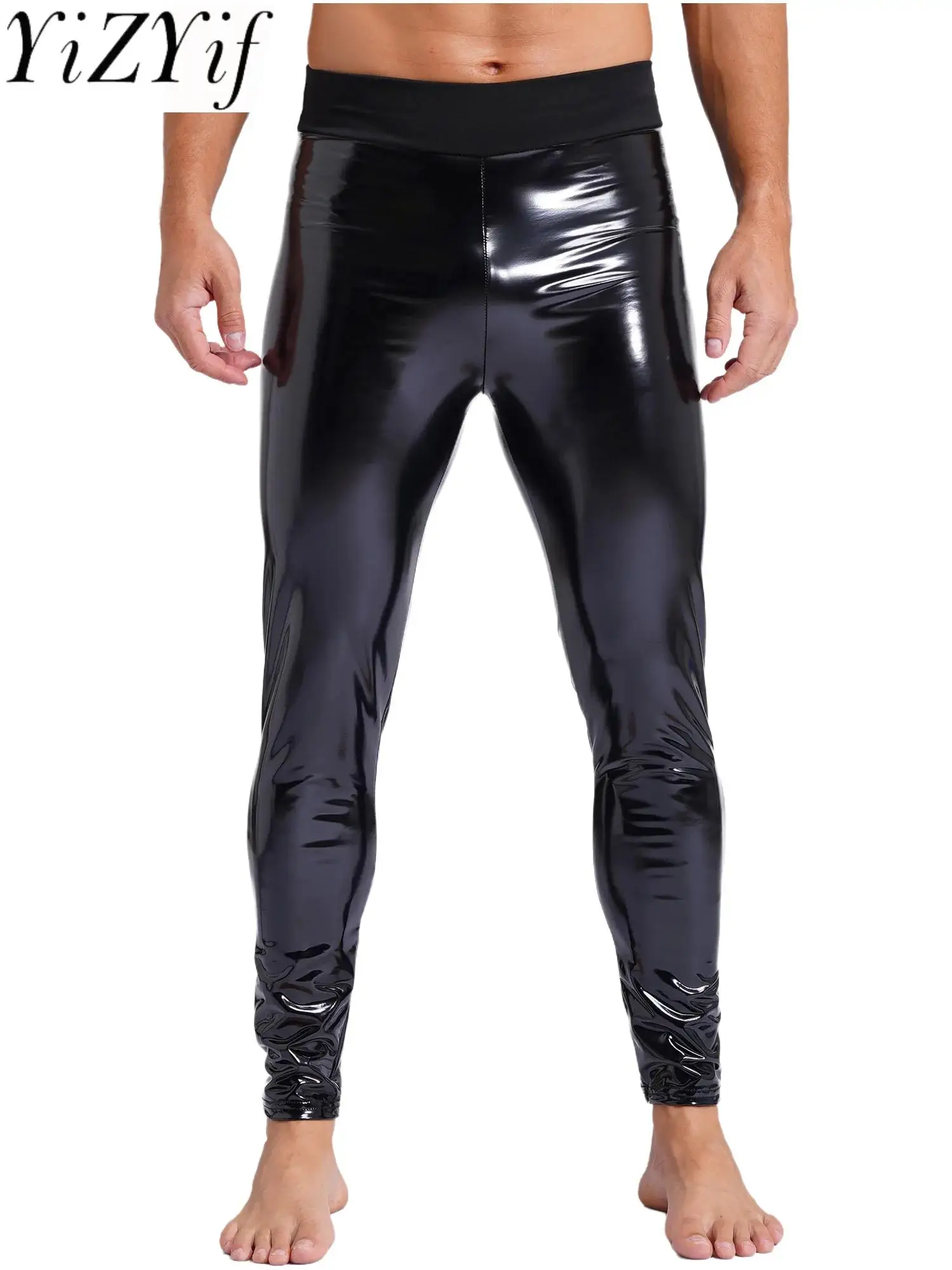 Heren rekbare legging mode lakleer skinny broek latex lange broek hoge taille rave party kleding wetlook clubwear