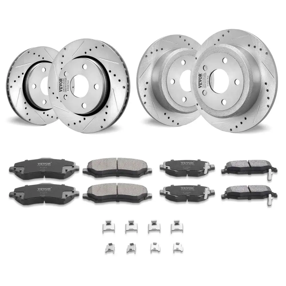 

Drilled Slotted Front&Rear Brake Rotors Pads Kit for 07 -2017 Jeep wrangler