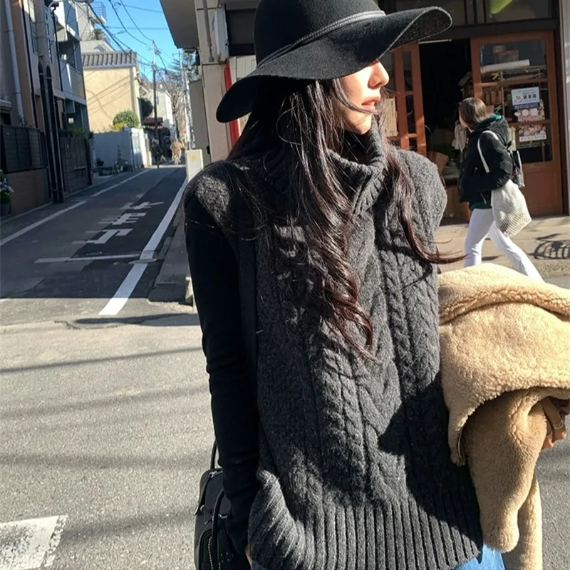 

Women's Knitted High Collar Vest Faionable Loose Twist Knit Layering ort Top Korean Sle Autumn Winter New Arrival Versa...