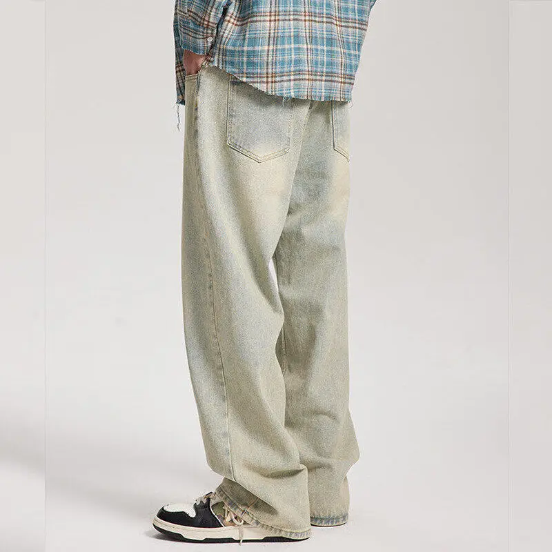 Pso Mason Amerikaanse retro lichte wa jeans met rechte pijpen heren dames casual losse elastische denim broek midden taille verdikte jeans