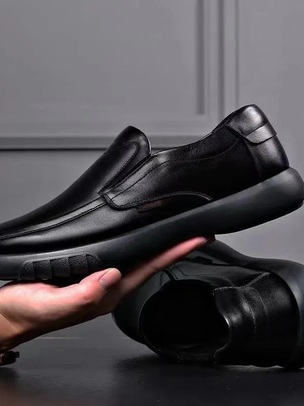 

Casual Bla Leather Men's Loers oes 2024 Faion Breathable round Toe Flat Heel Rubber Sole Comfortable Slip-On oes