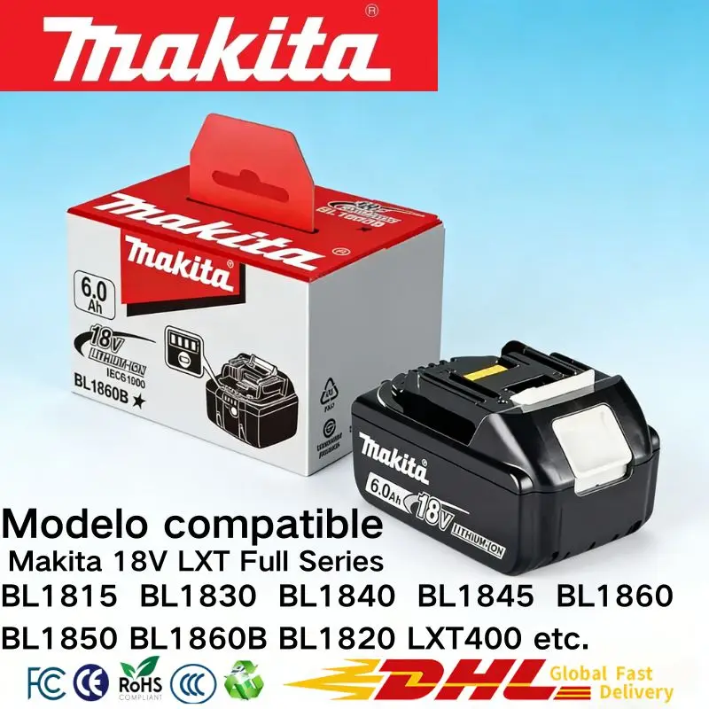 Makita 18V 6.0Ah Battery To BL1830 BL1815 BL1860 BL1850 BL1840B  DDF487 Hand Drill  LXT Series Battery