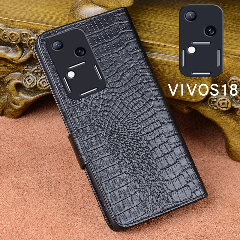 wobiloo Luxury Real Cowhide Genuine Leather Flip Phone Cases For Vivo S18 Pro Hell Full Cover Pocket Bag Case