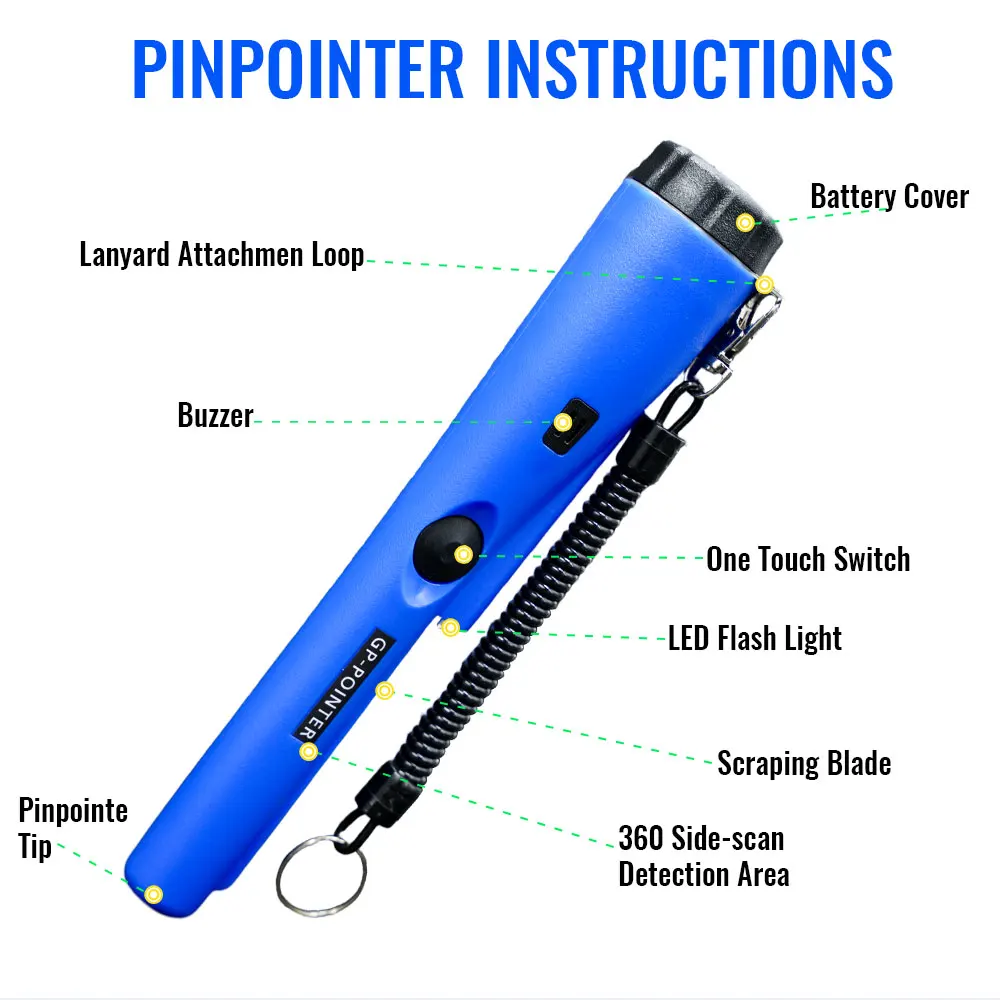 Metal detector portatile Pro GP-Pointer con cinturino impermeabile IP66 e braccialetto LED per caccia al tesoro e esplorazione all'aperto