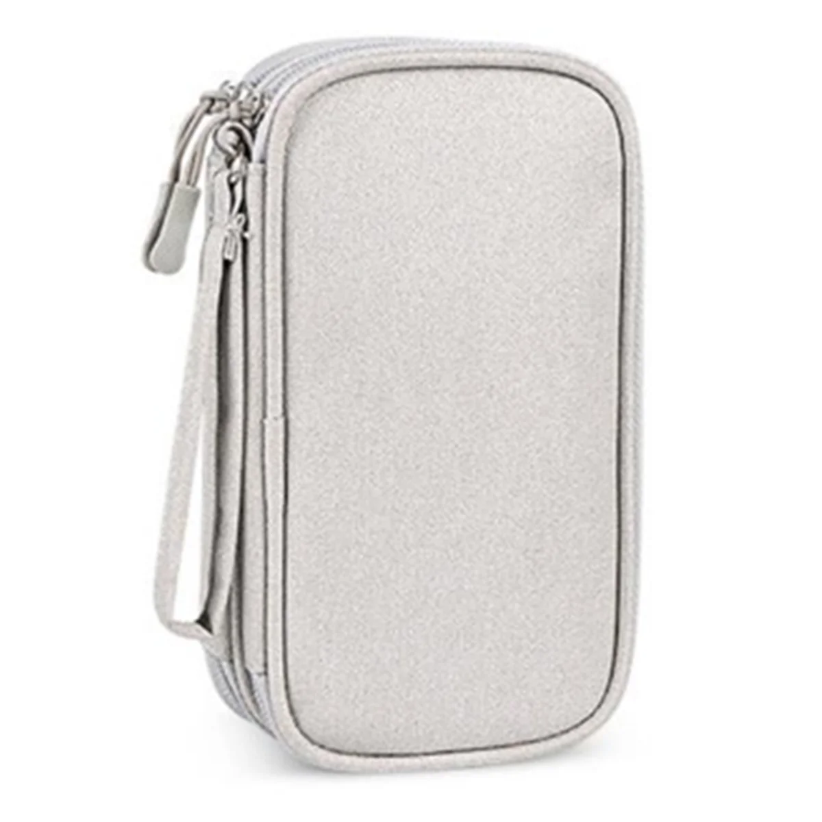 Portable Double-Deck Storage Bag for Digital Products-Travel Organizer for USB Cables, Headsets & Accessories Gray