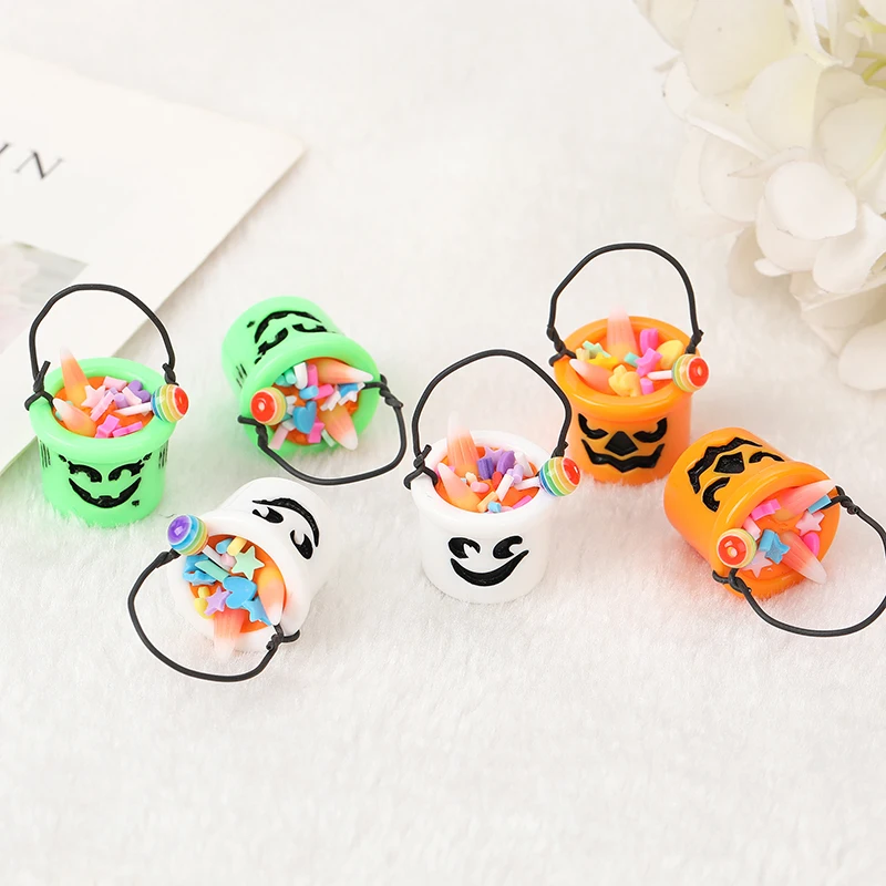 4Pcs Fashion Halloween Charms 3D Resin Basket Necklace Keychain Pendant DIY Making Accessories