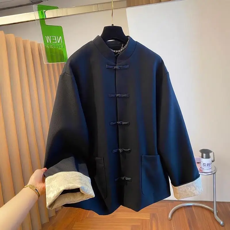 

Оверсайз рубашка-поло на пуговицах с длинным рукавом и воротником-стойкой для женщин, верхняя одежда для пар, осенне-зимняя, премиум-класса