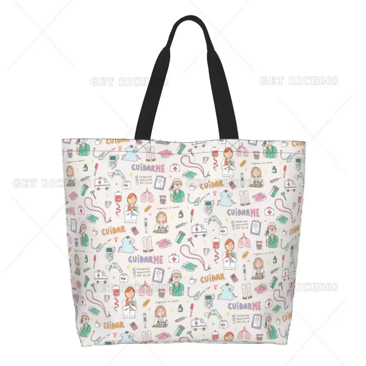 Estetoscopio de dibujos animados para mujer, bolsa de comestibles de gran capacidad, diseño único, regalo para enfermera, médico, cosas, bolsos de moda