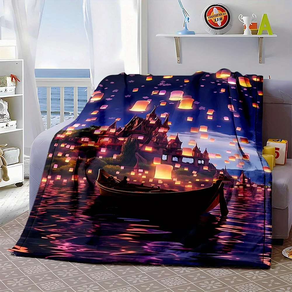 Lanterns and floating boats design Flannel printed blanket suitable for all seasons suitable for living room office sofa travel