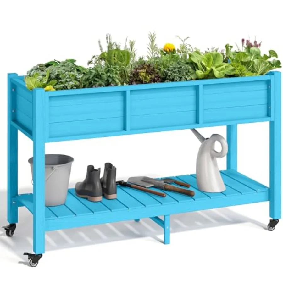 

Приподнятая грядка из HDPE 47x18x31 дюймов, цвет Aruba Blue, из полимерного дерева, устойчивая к погодным условиям, с блокируемыми колесами