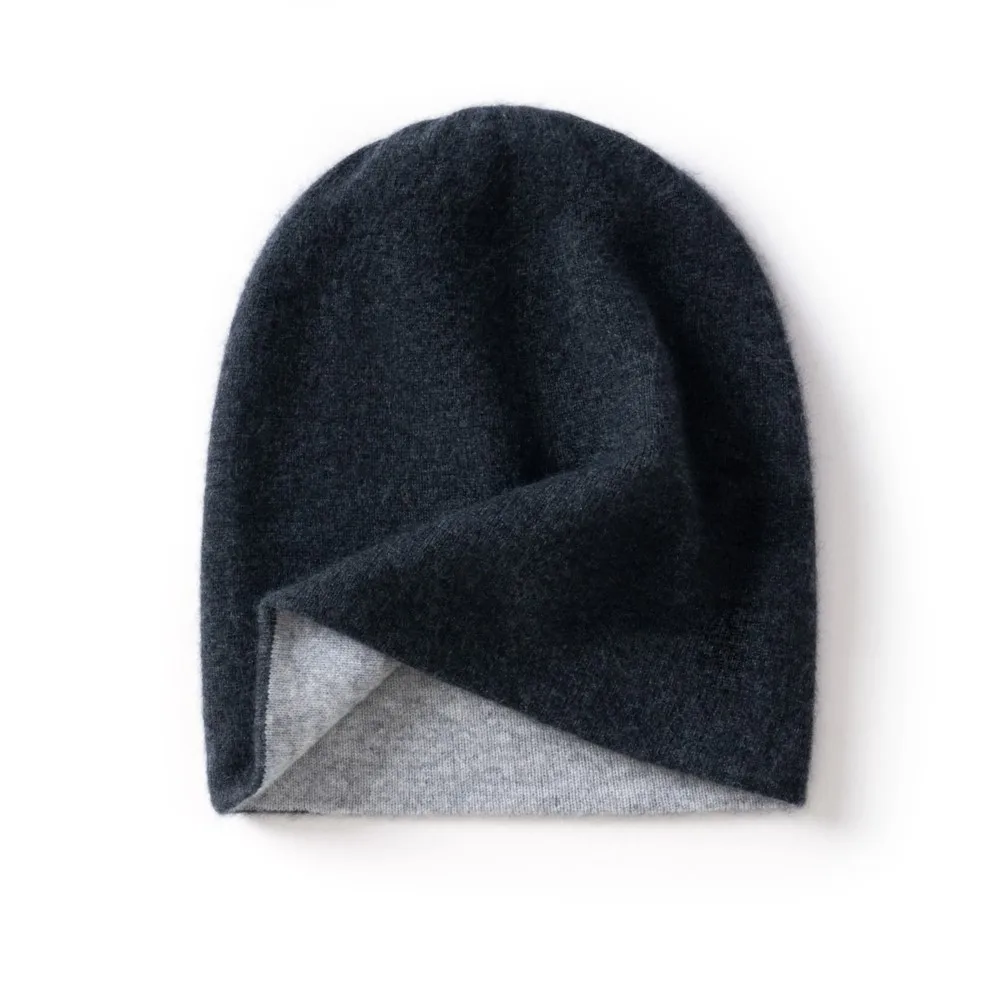 gift-cashmere-beanie-hat-double-layer-black-grey-women-winter-warm-soft-cozy-knit-skull-cap-daily-wear-classic-style-arrival