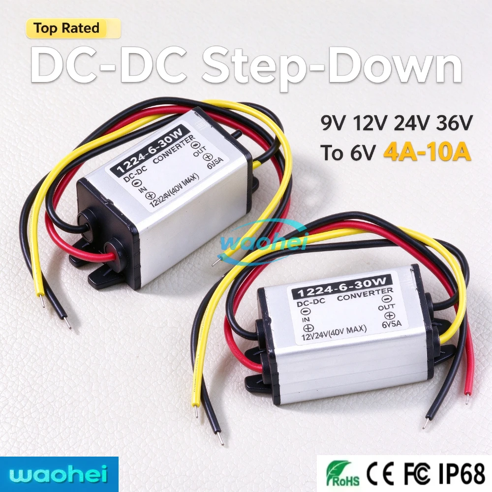 DC-DC Buck Power Converter 9V 12V 24V 36V To 6V 4A-10A Step Down Power Supply Waterproof 12V 24V To 6V 12 Volt To 6 Volt CE ROHS