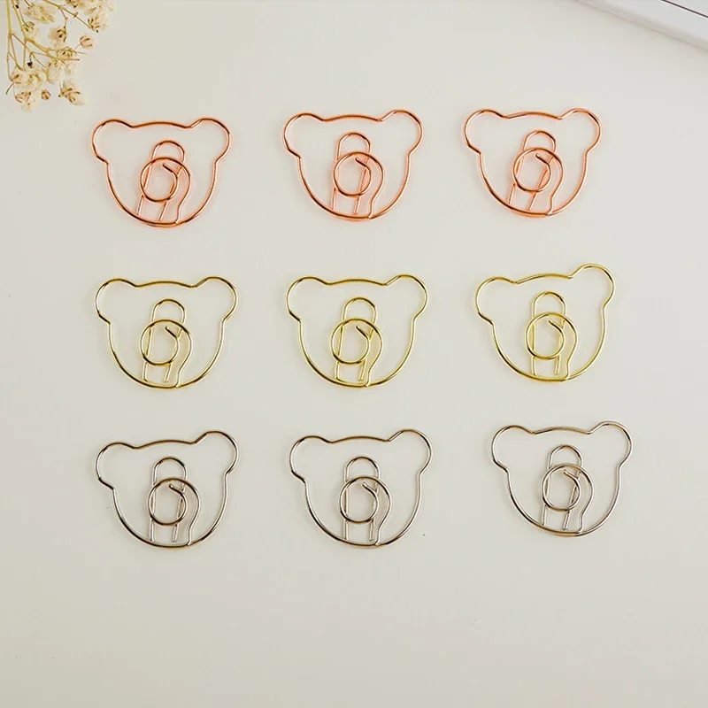 10pcs/set Kawaii Bear Paper Clips Hollow Mini Binder Clips Bookmarks Tickets Photo Clamp Patchwork Clips Office Binding Supplies