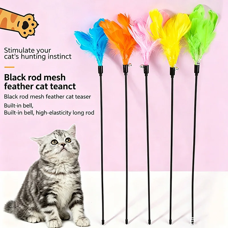 10/20/50pcs Random Color Funny Kitten Cat Teaser Interactive Toy Rod with Bell Feather Toys For Cat Stick Wire Chaser Wand Toy