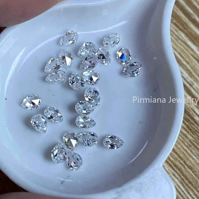 Pirmiana Hot Sale Small Size Flat Bottom Rose Cut Pear Shape Moissanite Loose Stone Side Stones For Jewelry Design