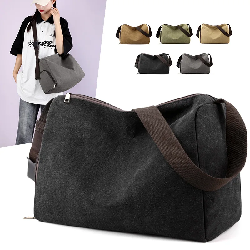 Mens Bag Leisure Canvas Large Capacity Travel Crossbody Bag Portable Wear-resistant Shoulder Bag for Boys.