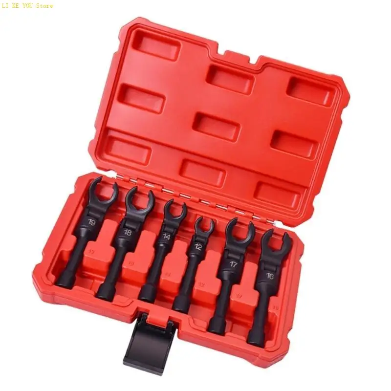 

W3JE 6Pcs 12mm-19mm Flexible Head Fuels Line Socket Wrench Set 3/8inch Drive Crowfoot