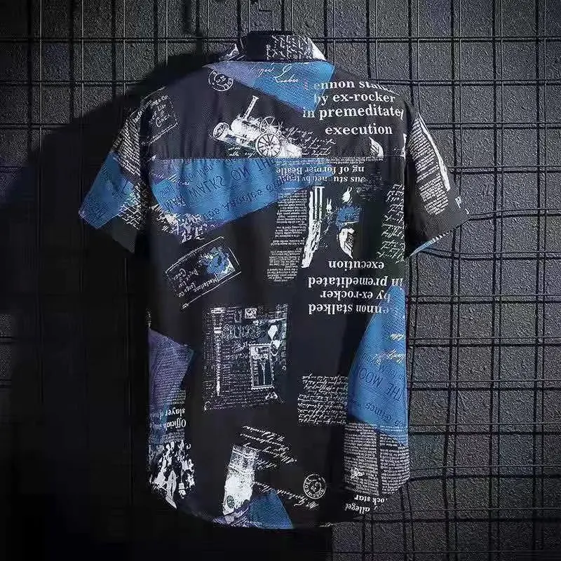 

Men's ort-Sved irts Thin Print T-irts Loose Fit Casual Wear for Autumn Square Collar Five Sve Length Lightweight