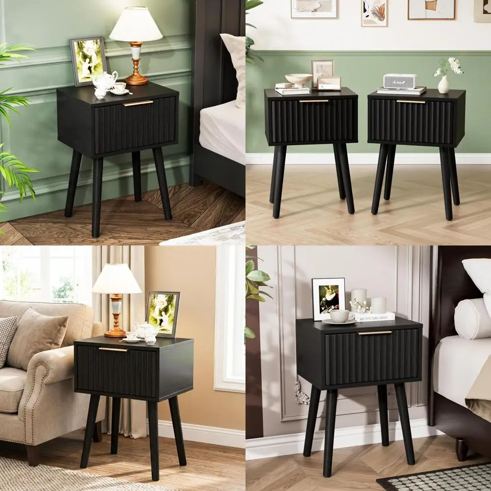 

Пара рифленых современных тумбочек середины века, прикроватные тумбочки из черного дерева, 15,75x11,81x21,85