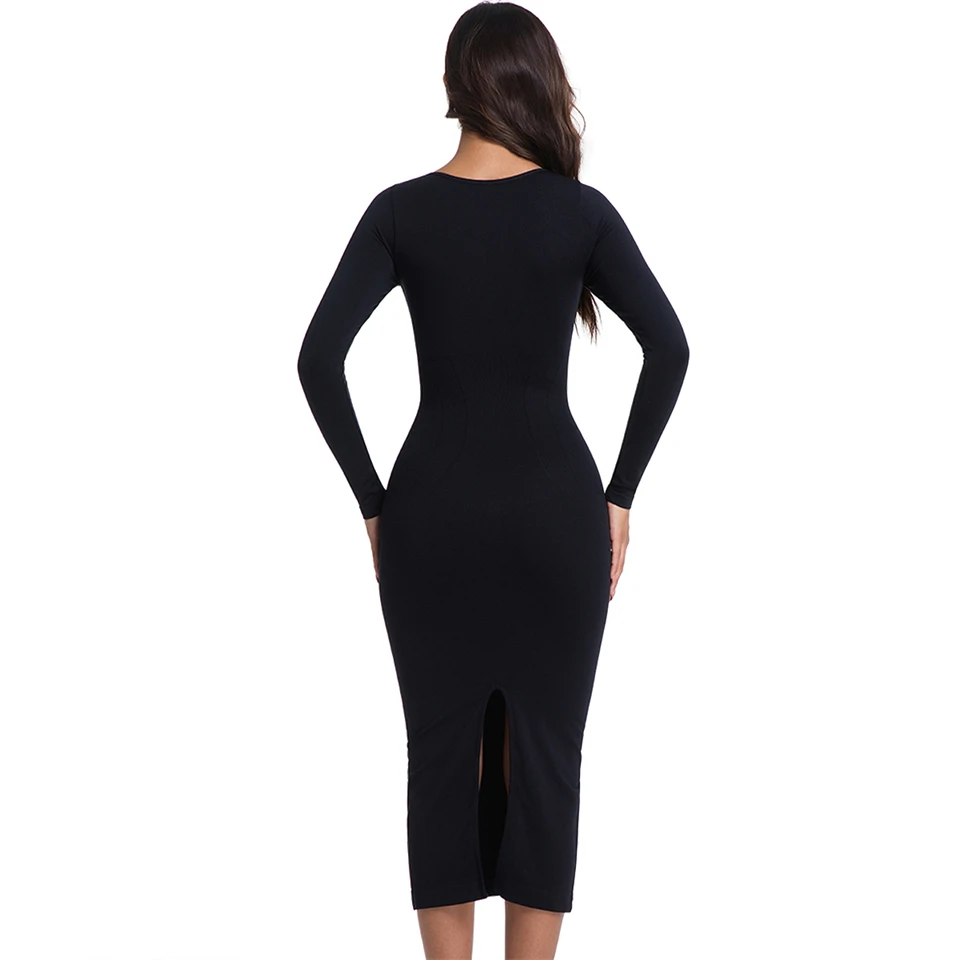 Becirzet Elegantes Damen-Maxikleid, Figurbetont, Langarm, Formende Unterwäsche, Übergröße – Detail 8