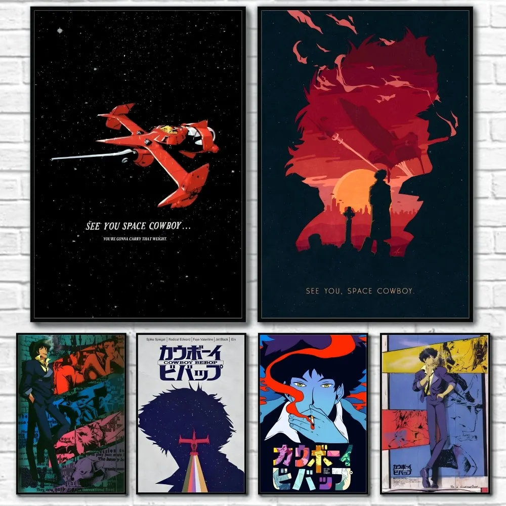 C-Cowboy B-Bebop Anime Retro Poster Sticky Wall Art Printing Waterproof Home Living Bed Room Bar Aesthetic Decor