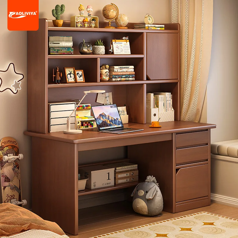 AOLIVIYA Wooden Desk Bookshelf Integrated Bookcase Household Small Unit Computer Desk Bedroom Student Adult Learning Writing