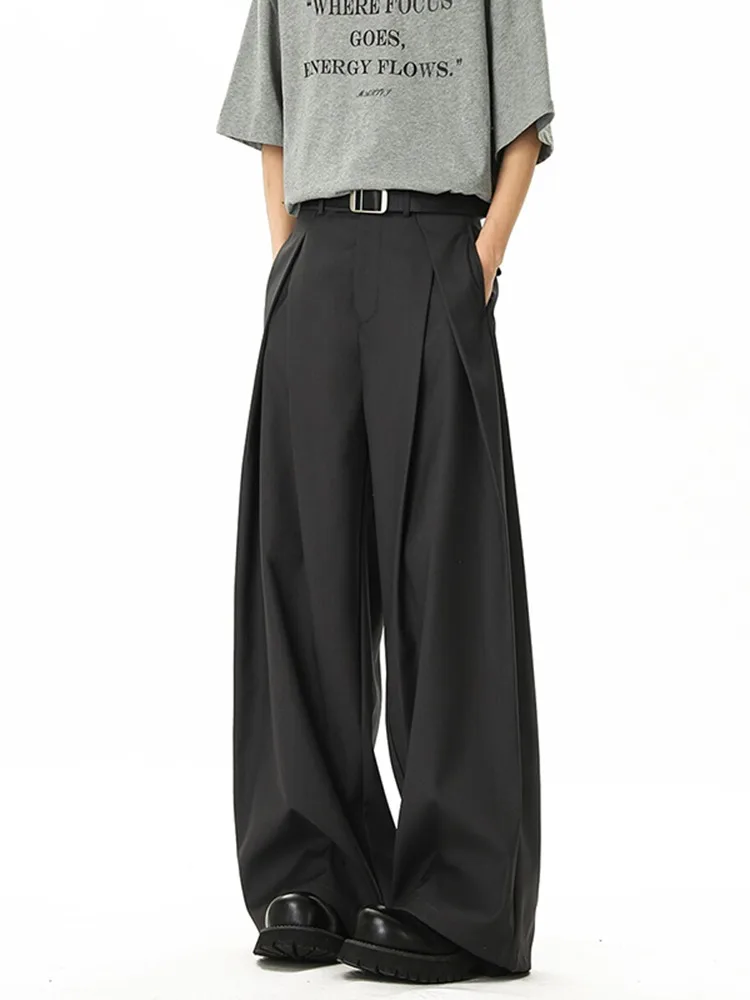 

Мужские повседневные брюки свободного кроя с широкими штанинами, плиссированные, универсальные, из полиэстера